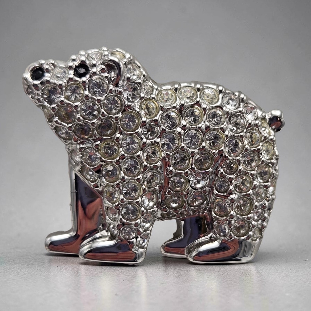 Swarovski Mini Crystal Bear Tie Tac .75” Swan Logo Retired Silver Tone Lapel Pin